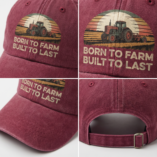 Born to Farm, Built to Last ā Retro Tractor Sunset Washed Cap