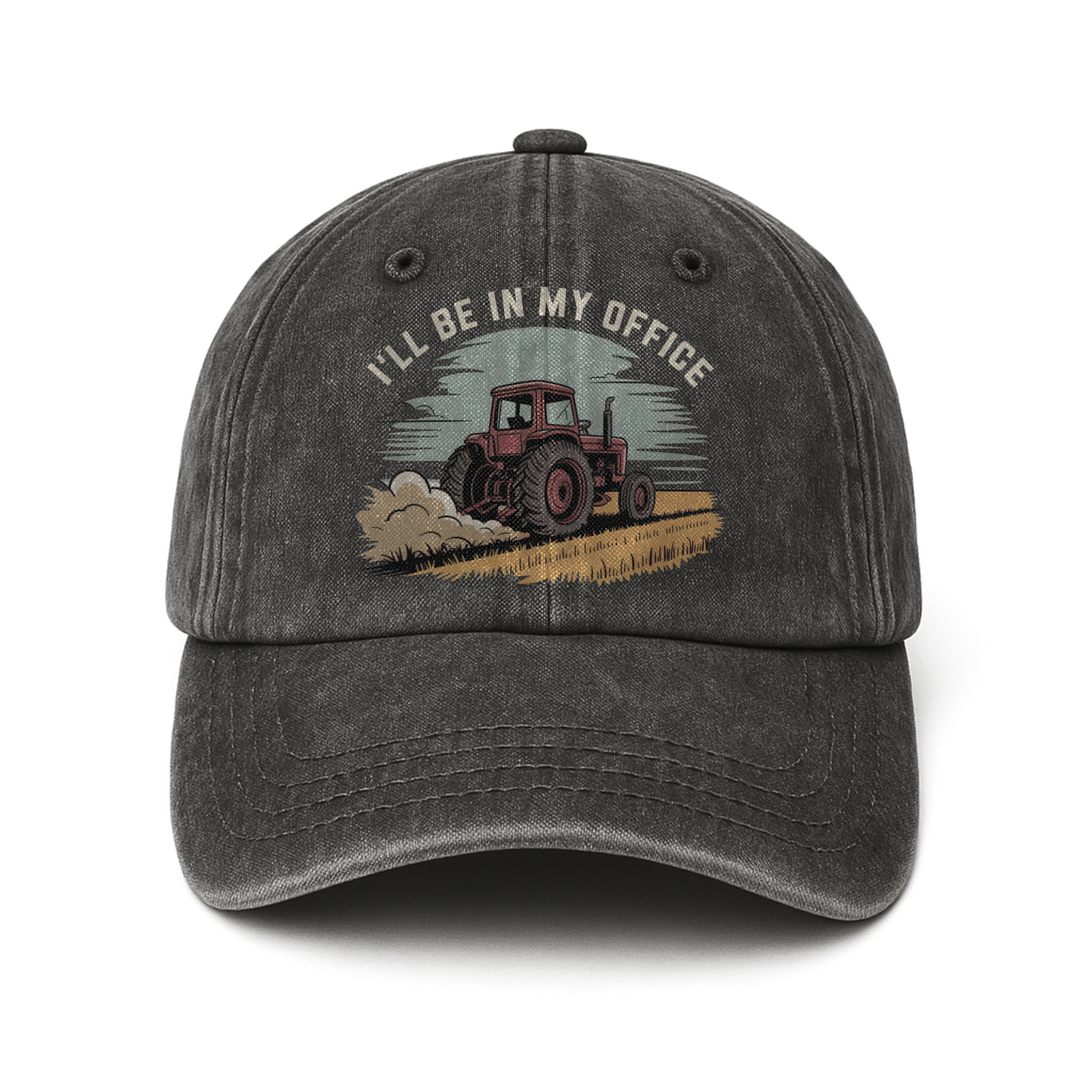 I'll Be in My Office – Minimal Tractor Scene Washed Cap