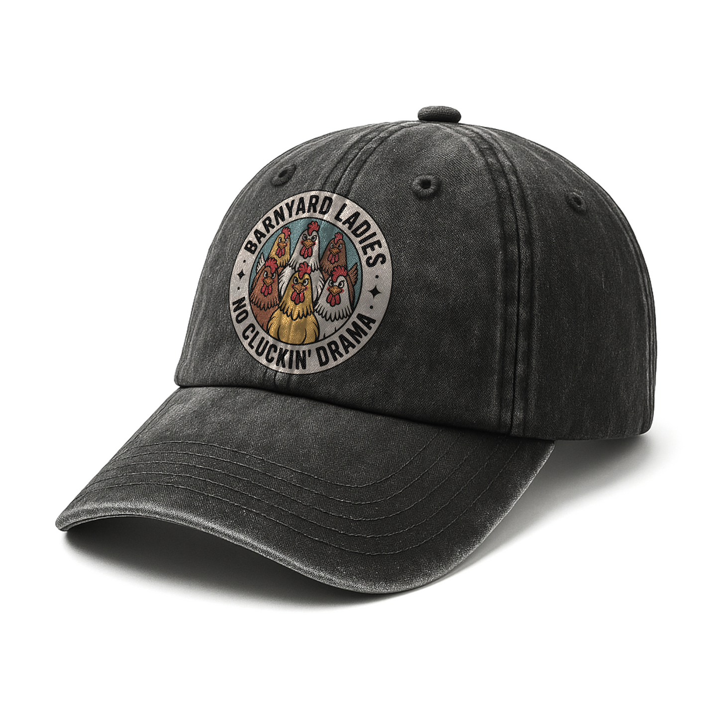 Barnyard Ladies – No Cluckin’ Drama Retro Graphic Washed Cap