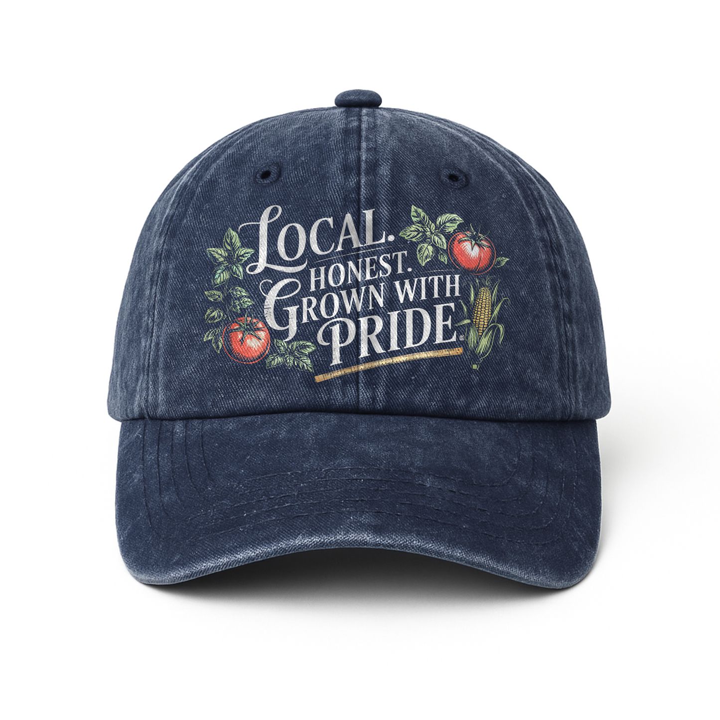 Local. Honest. Grown With Pride – Vintage Chalkboard Illustration Washed Cap