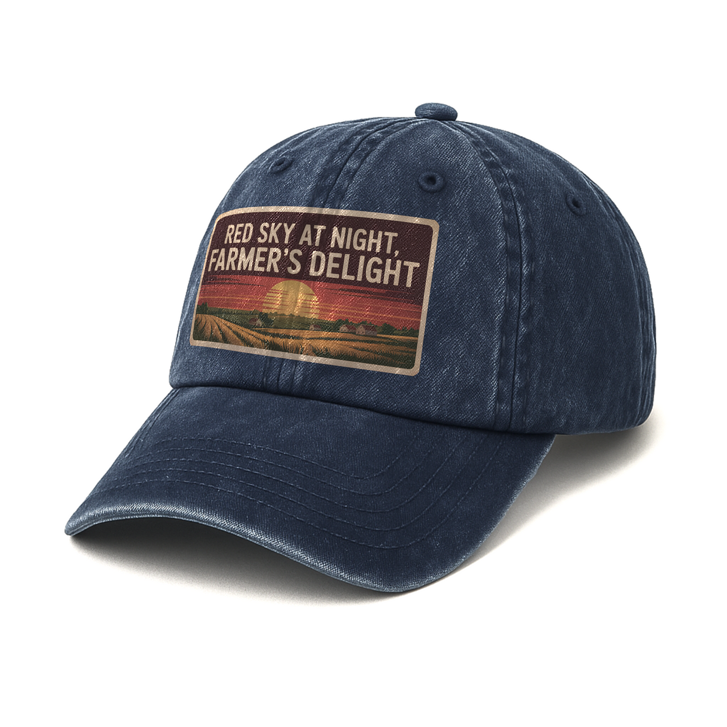 Red Sky at Night, Farmer's Delight – Vintage Sunset Poster Washed Cap