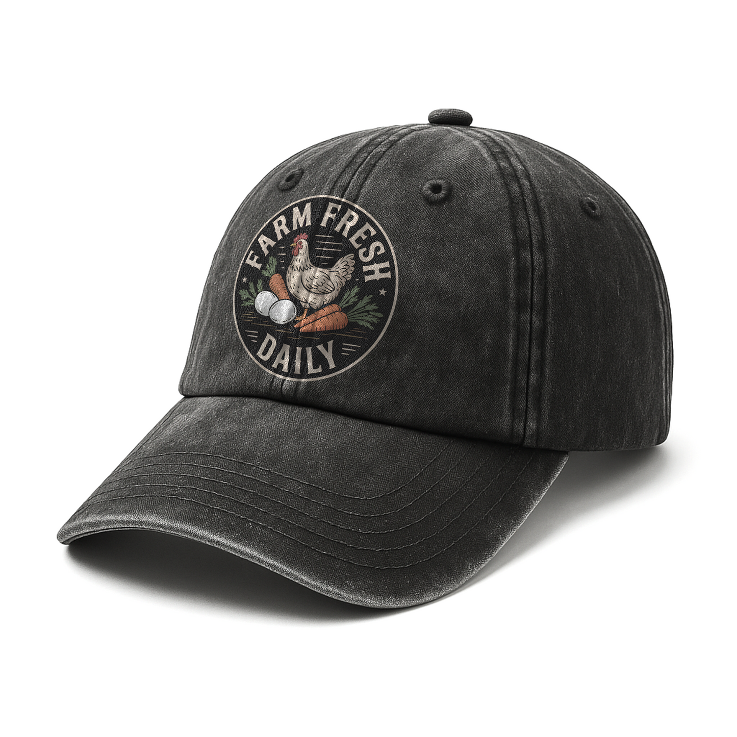 Farm Fresh Daily – Rustic Market Badge Washed Cap