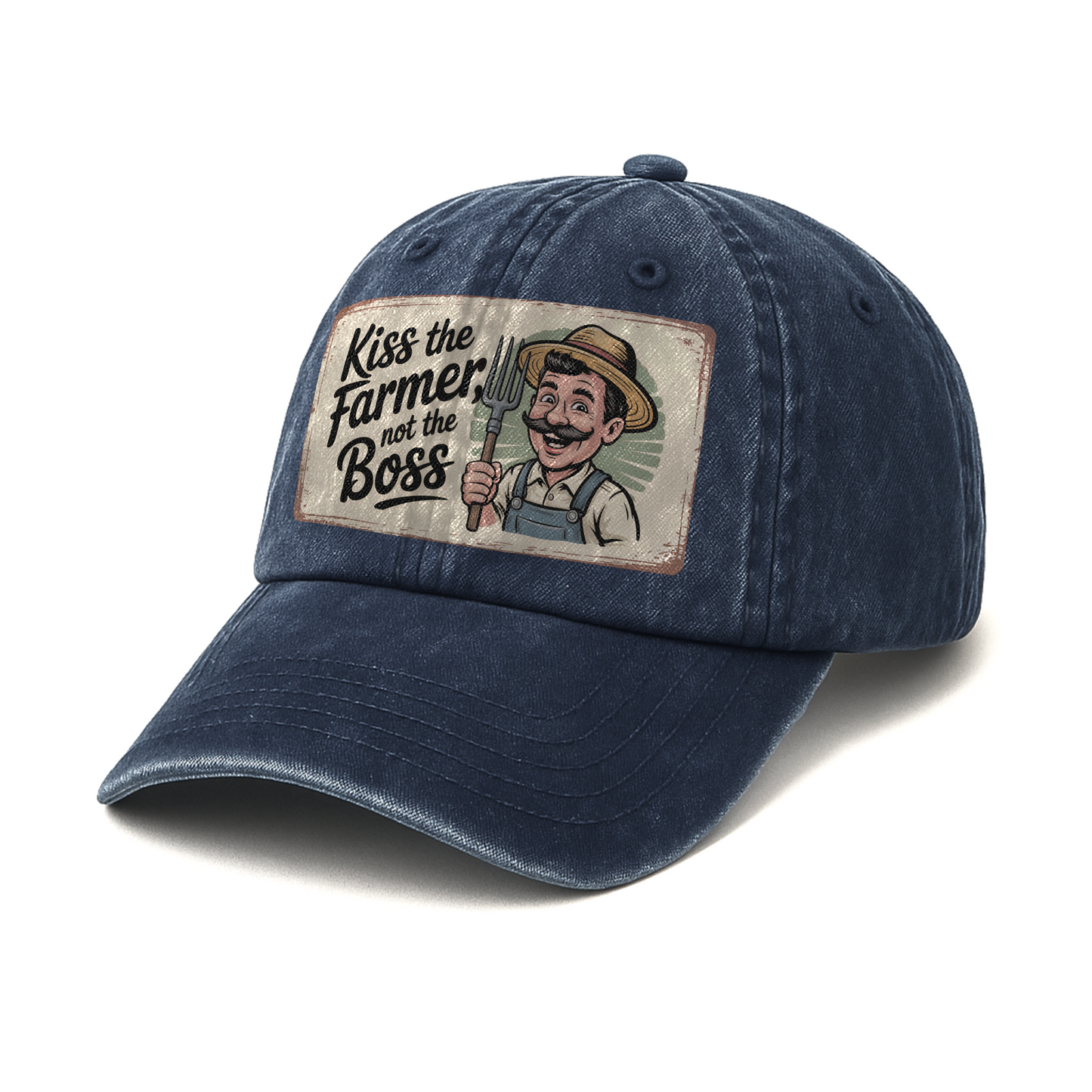 Kiss the Farmer, Not the Boss - Retro Cartoon Washed Cap