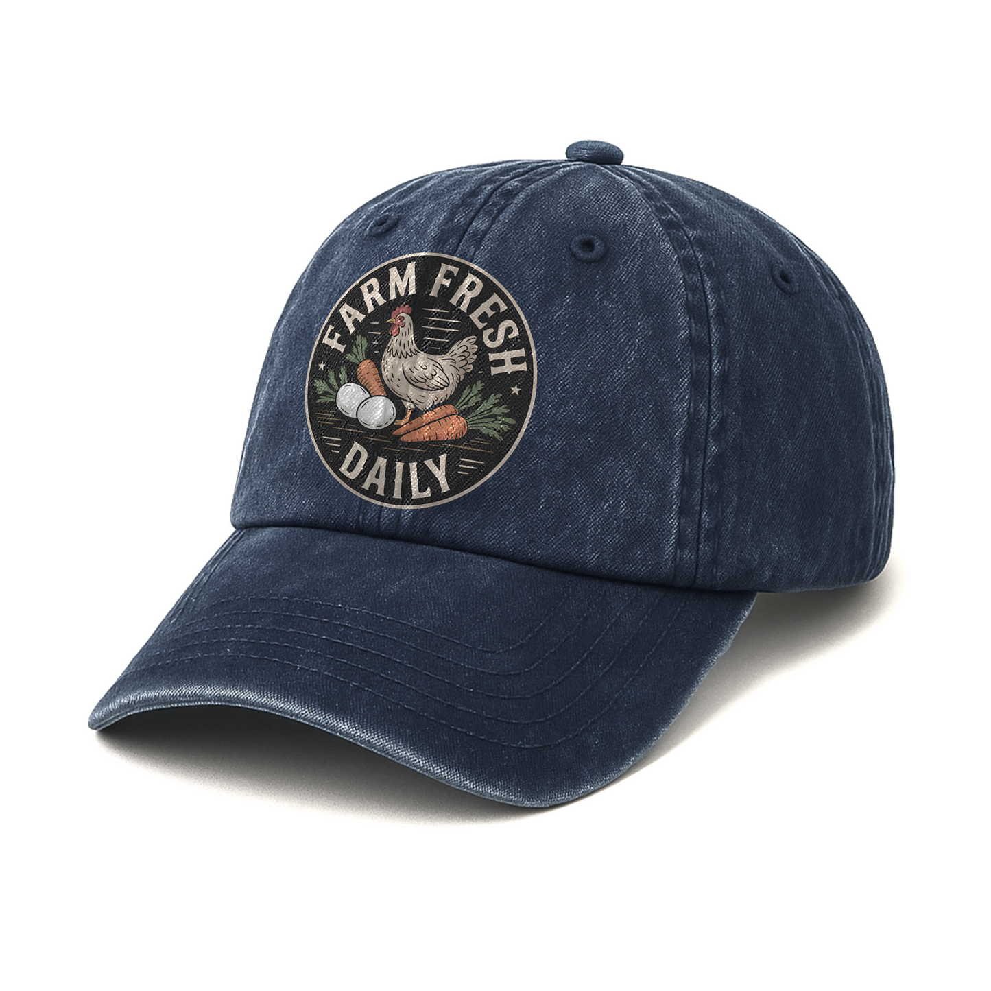 Farm Fresh Daily – Rustic Market Badge Washed Cap