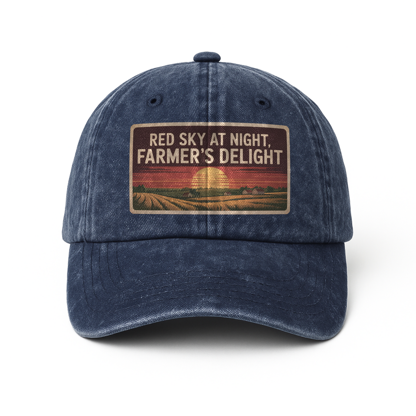 Red Sky at Night, Farmer's Delight – Vintage Sunset Poster Washed Cap