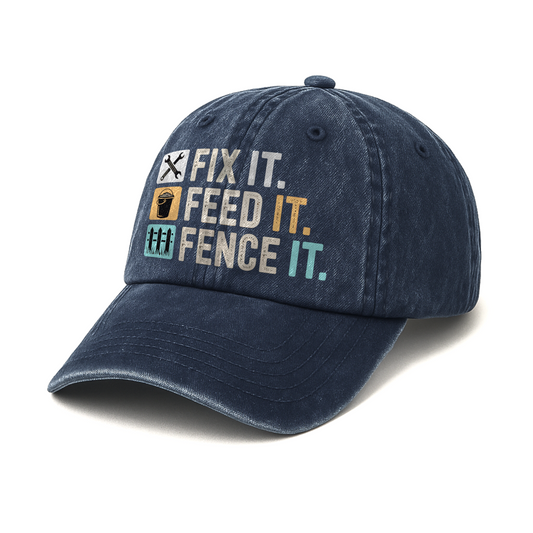 Fix It Feed It Fence It ā Farm Life Icons Washed Cap