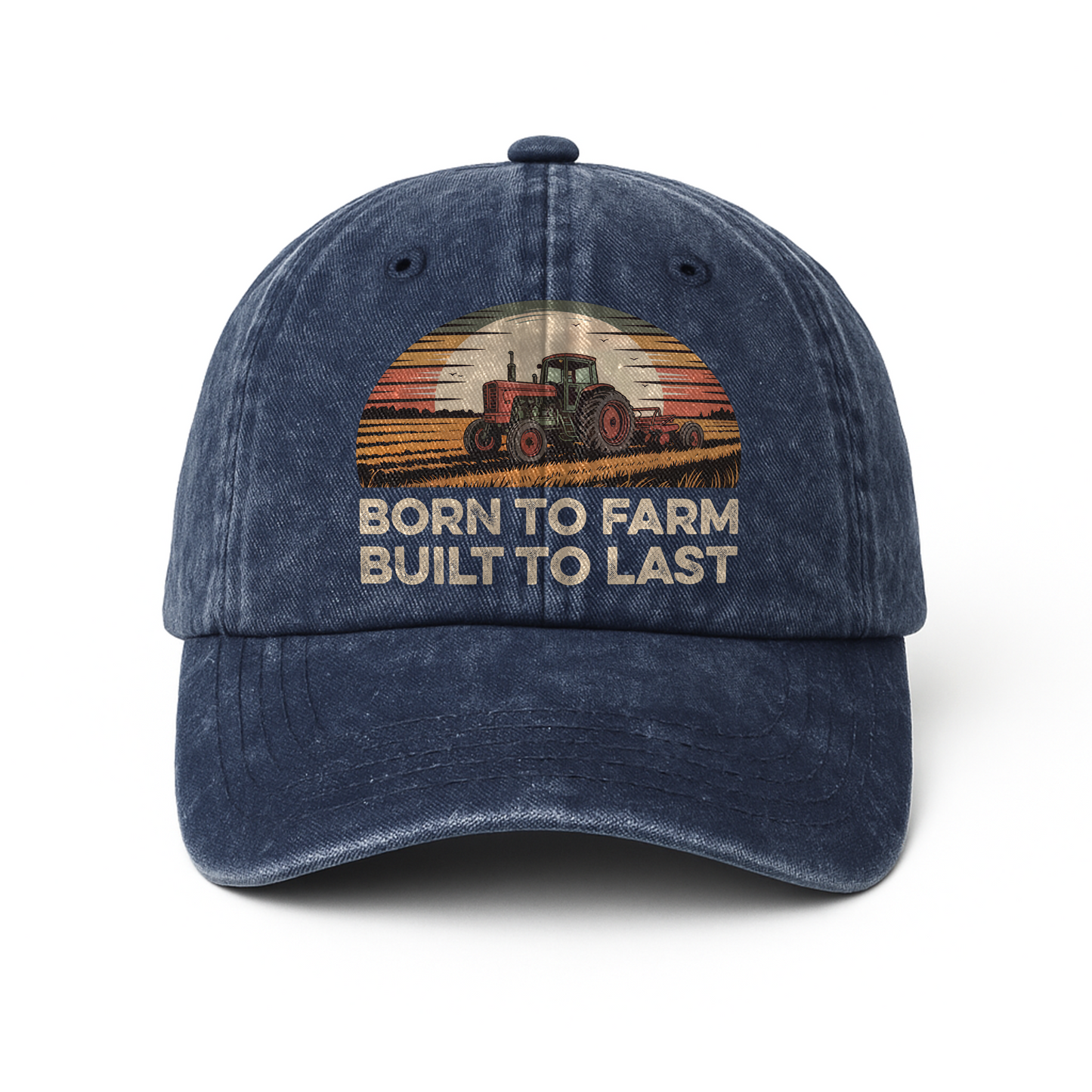 Born to Farm, Built to Last – Retro Tractor Sunset Washed Cap