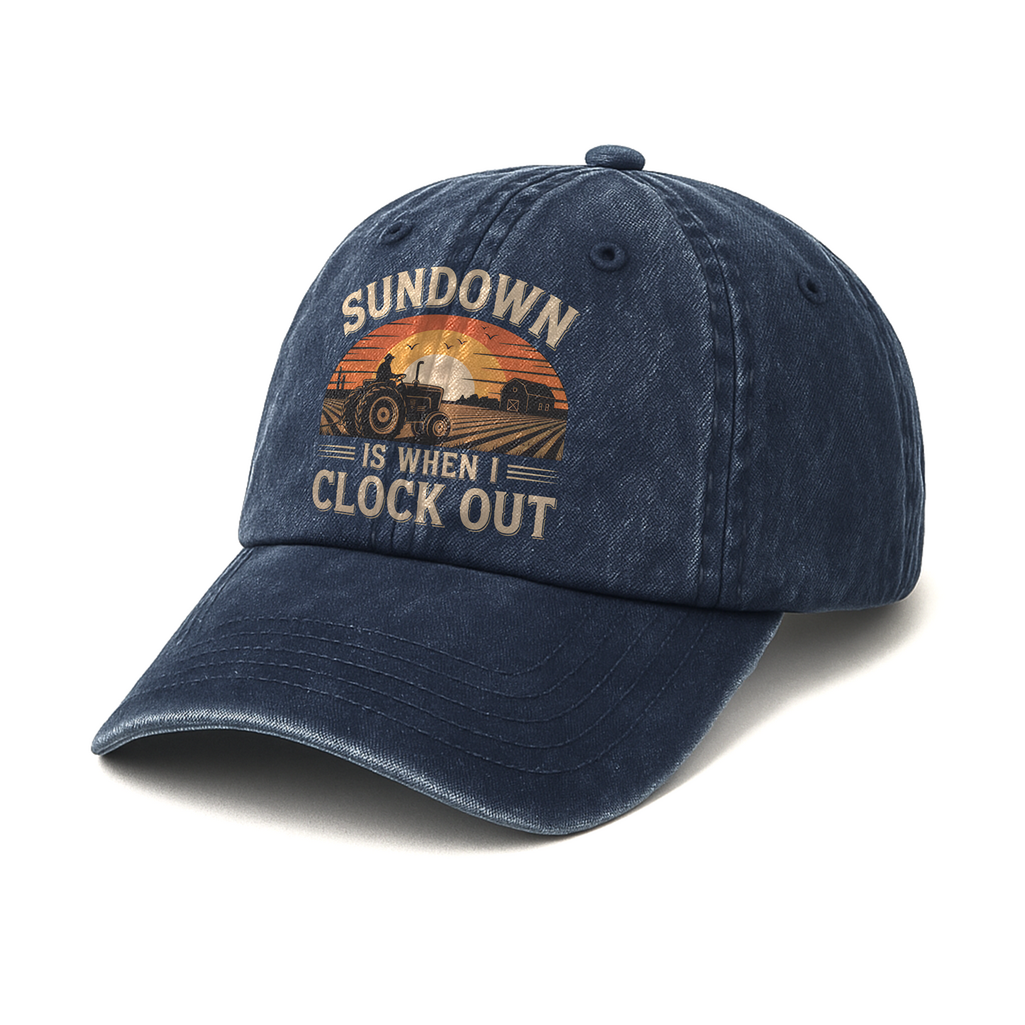 Sundown Is When I Clock Out – Retro Graphic Washed Cap