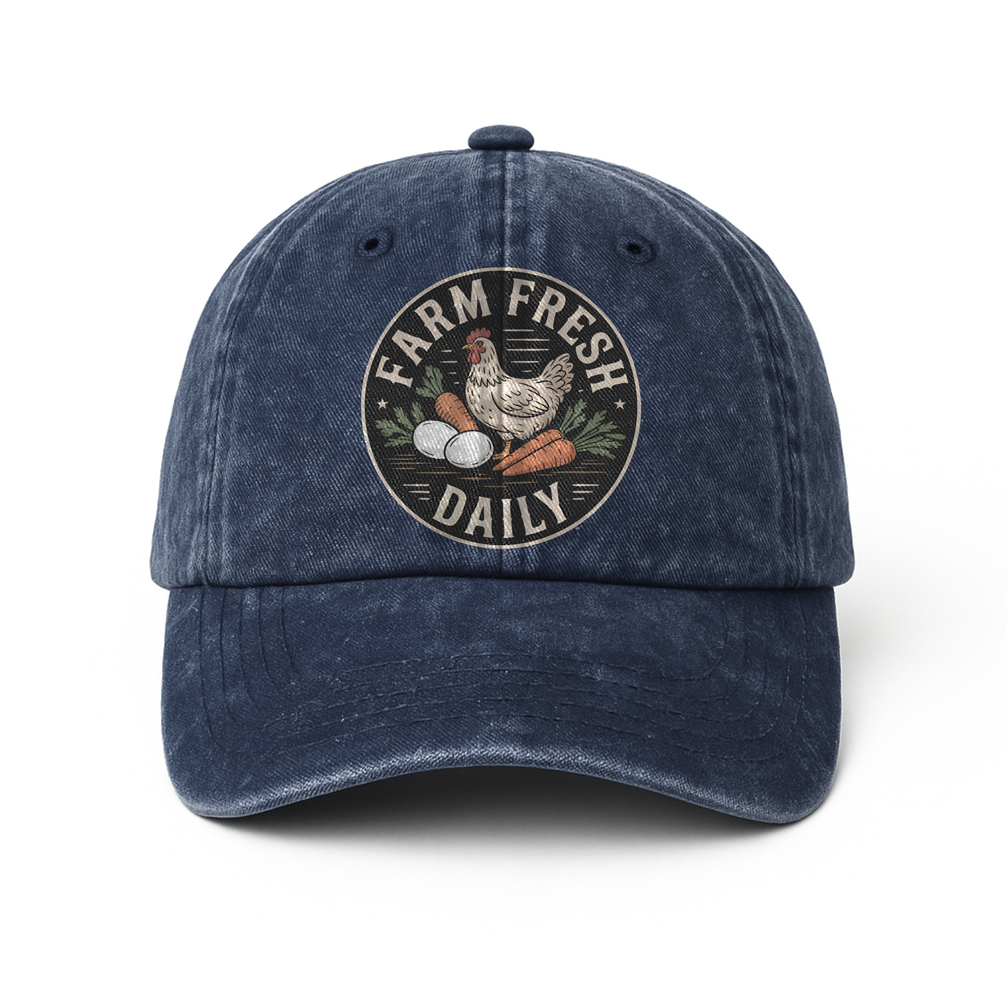 Farm Fresh Daily – Rustic Market Badge Washed Cap