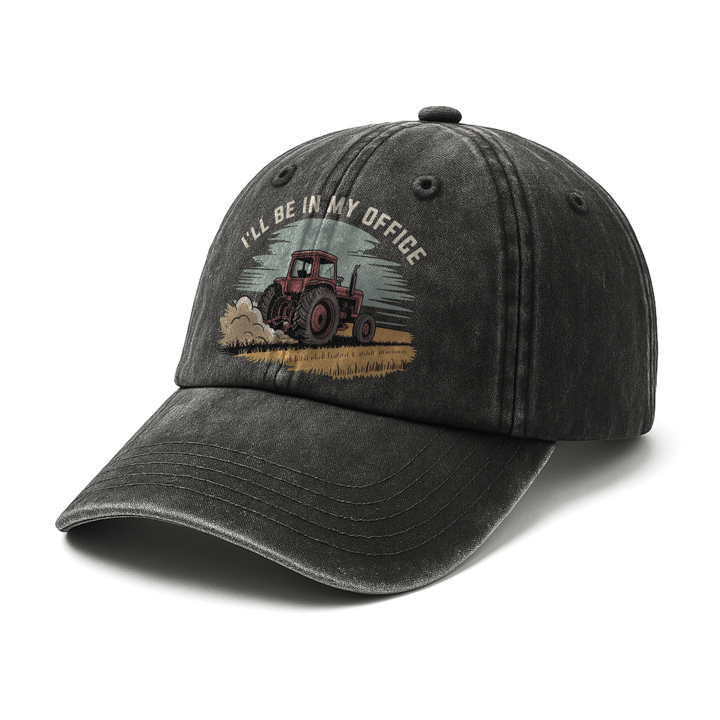 I'll Be in My Office – Minimal Tractor Scene Washed Cap