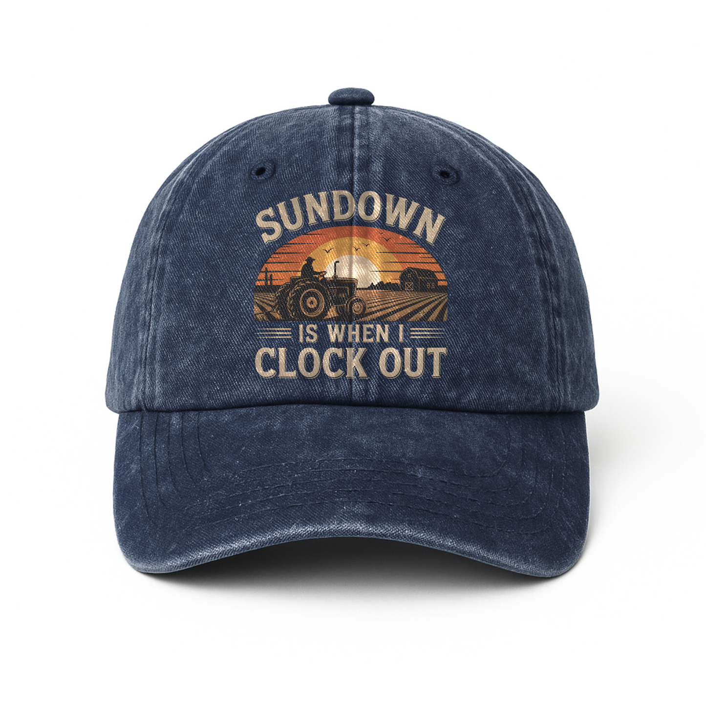 Sundown Is When I Clock Out – Retro Graphic Washed Cap