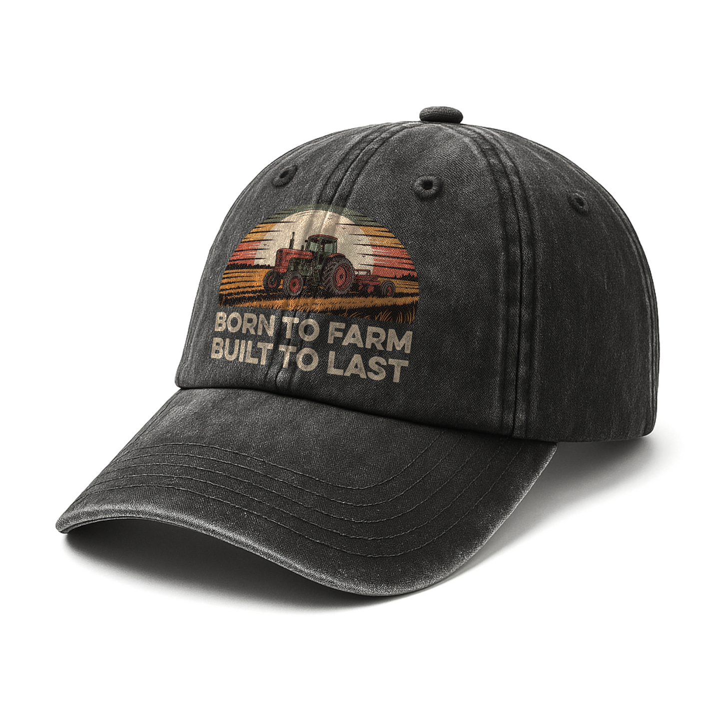 Born to Farm, Built to Last – Retro Tractor Sunset Washed Cap