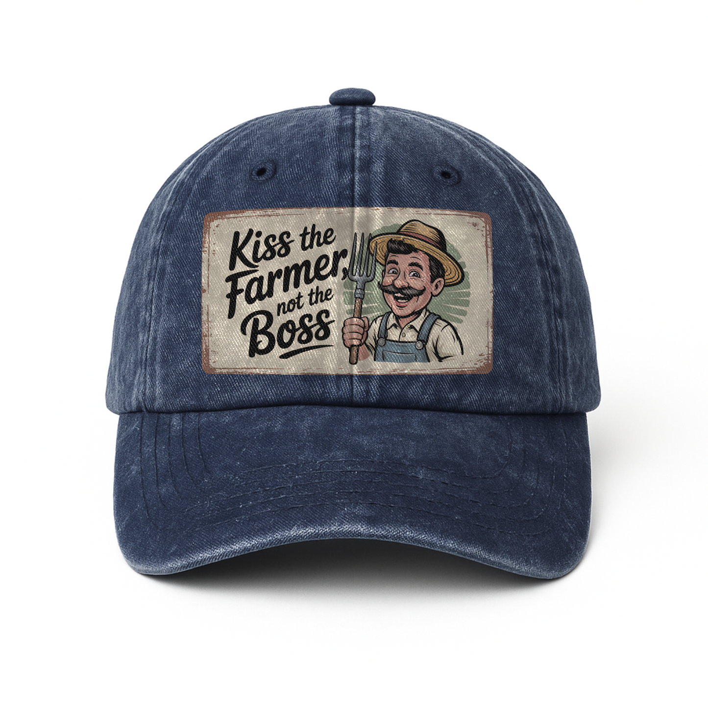 Kiss the Farmer, Not the Boss - Retro Cartoon Washed Cap