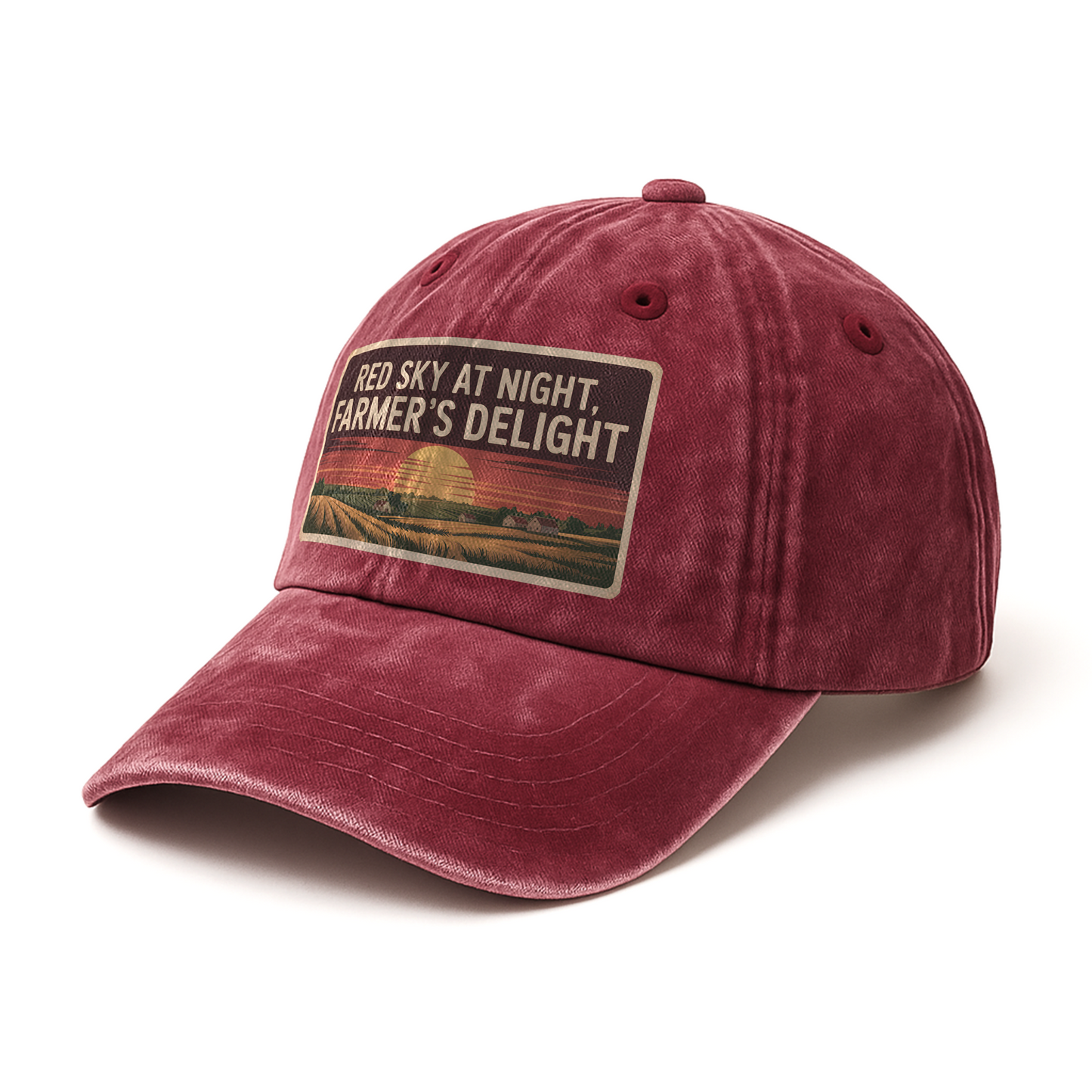Red Sky at Night, Farmer's Delight – Vintage Sunset Poster Washed Cap