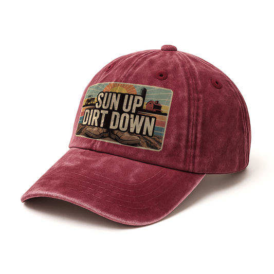 Sun Up Dirt Down ā Tractor Sunrise Vintage Cap