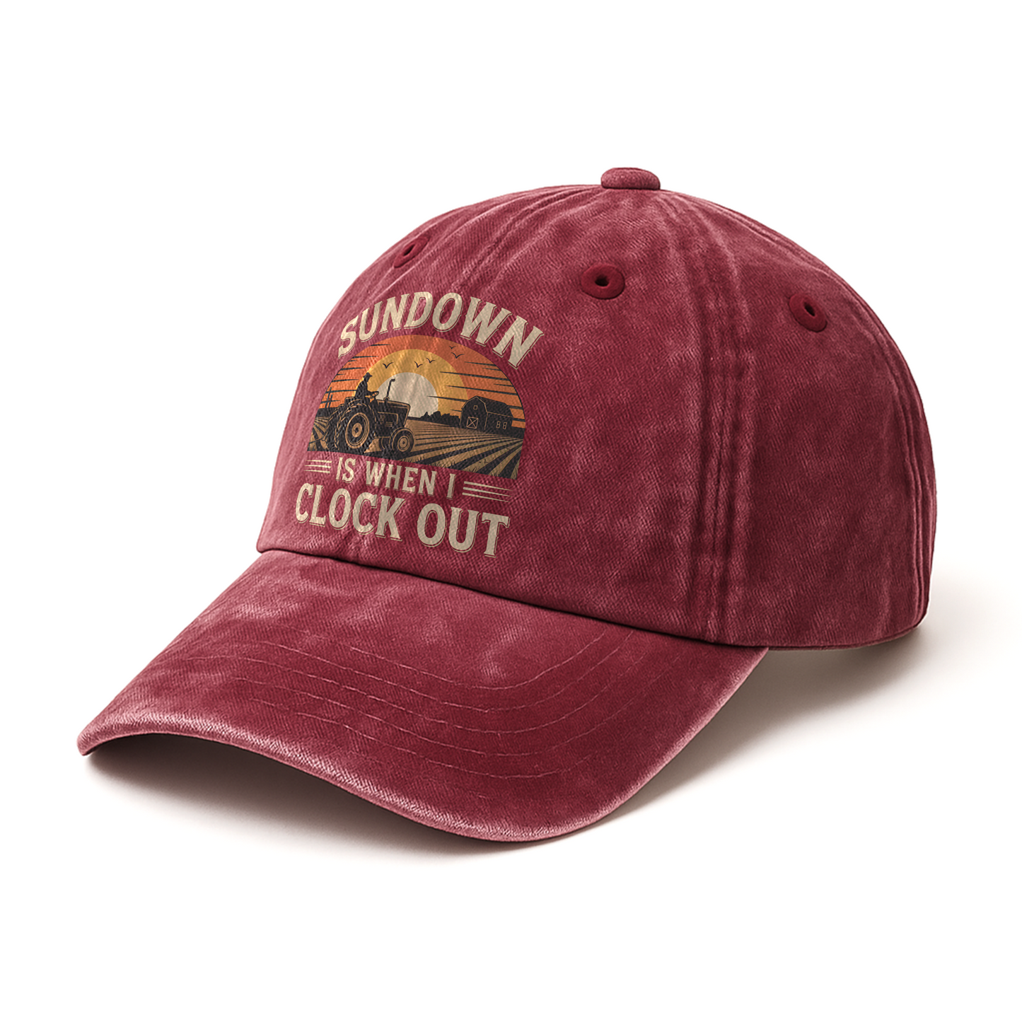 Sundown Is When I Clock Out – Retro Graphic Washed Cap
