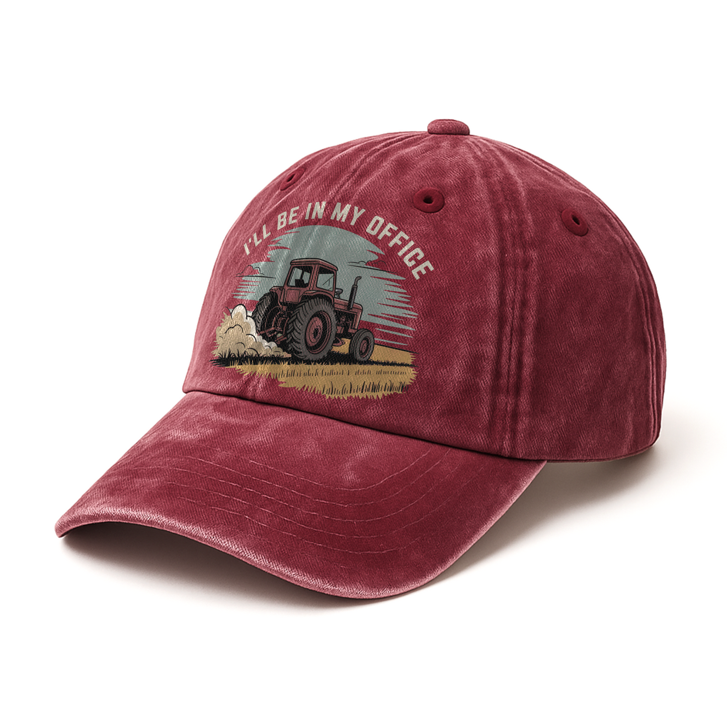 I'll Be in My Office – Minimal Tractor Scene Washed Cap
