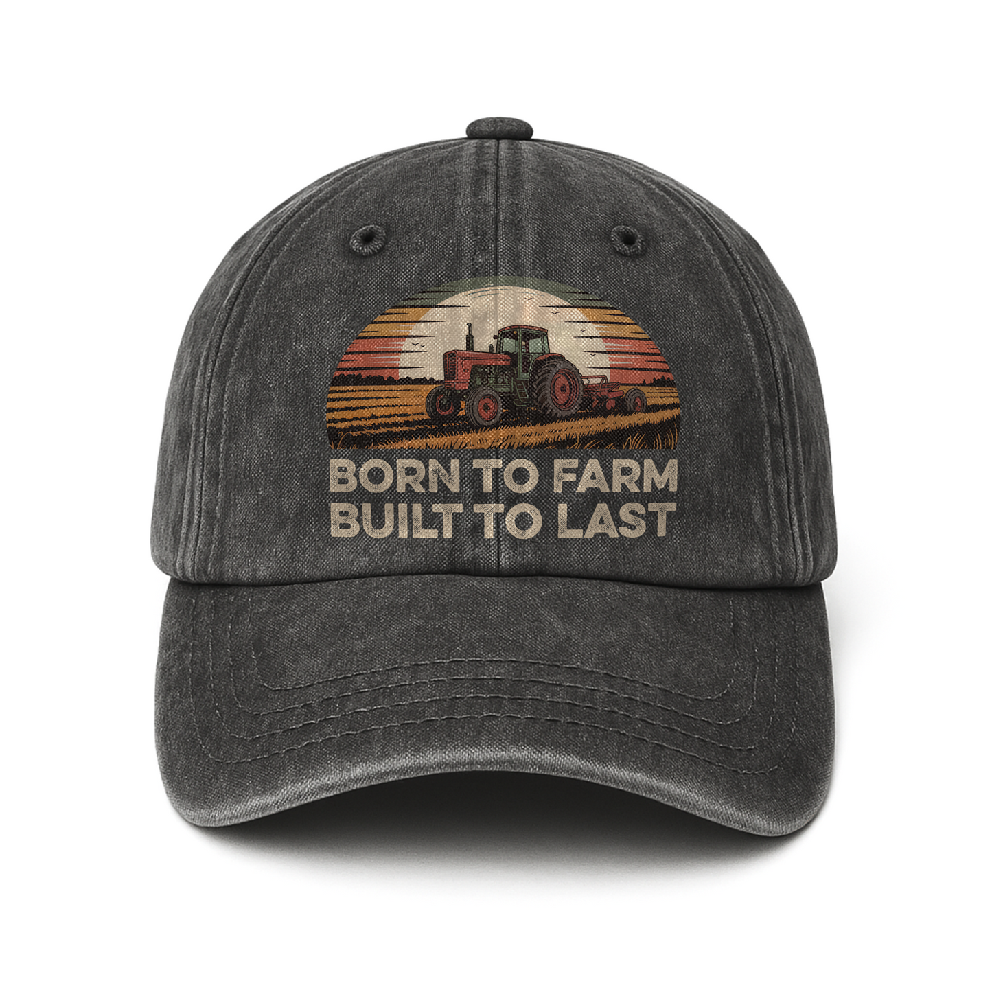 Born to Farm, Built to Last – Retro Tractor Sunset Washed Cap