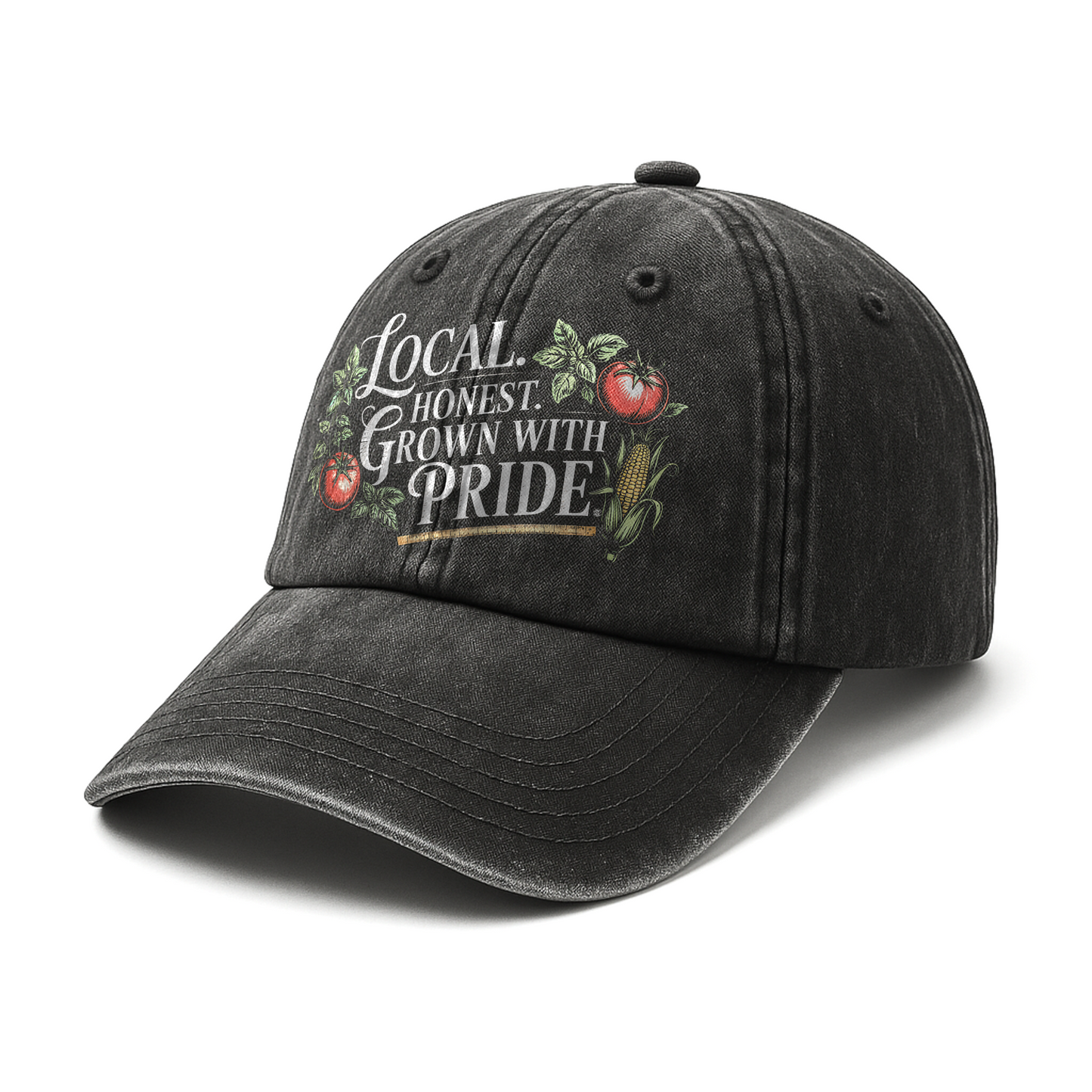 Local. Honest. Grown With Pride – Vintage Chalkboard Illustration Washed Cap