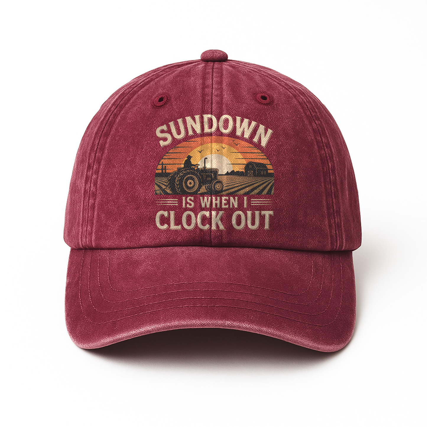 Sundown Is When I Clock Out – Retro Graphic Washed Cap
