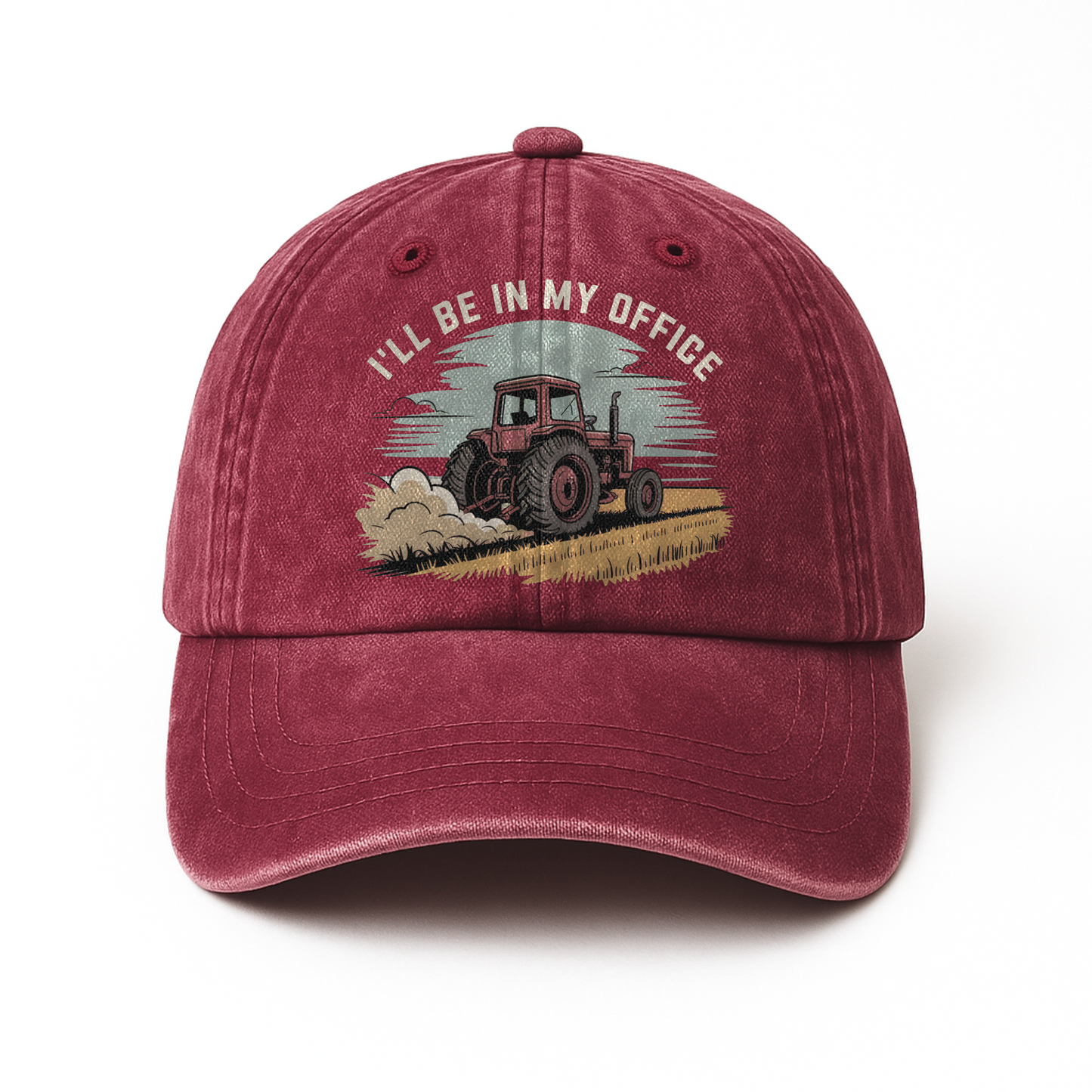 I'll Be in My Office – Minimal Tractor Scene Washed Cap