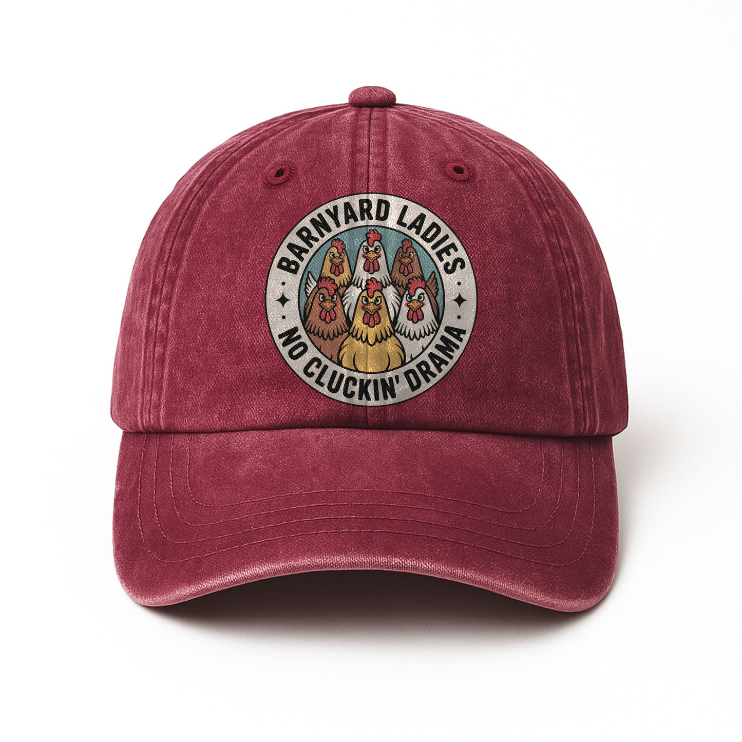 Barnyard Ladies – No Cluckin’ Drama Retro Graphic Washed Cap