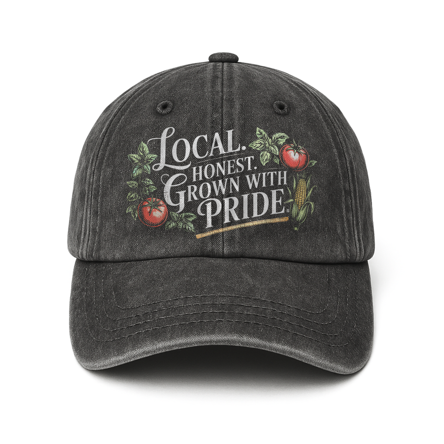 Local. Honest. Grown With Pride – Vintage Chalkboard Illustration Washed Cap