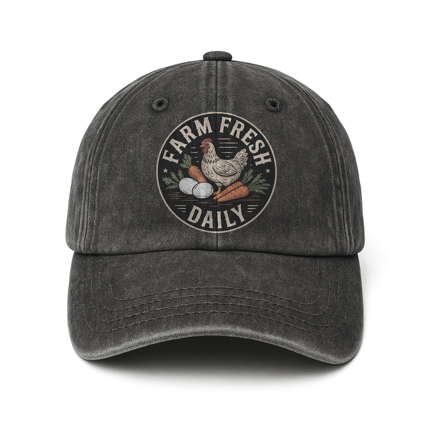 Farm Fresh Daily – Rustic Market Badge Washed Cap