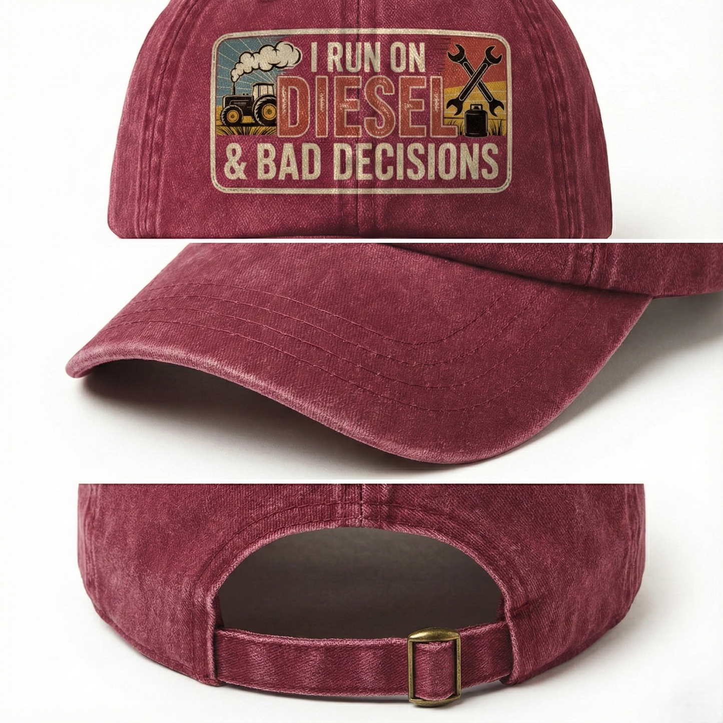 I Run on Diesel & Bad Decisions – Washed Cap Grit Humor Edition