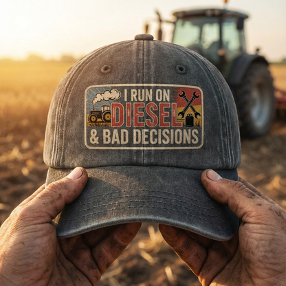I Run on Diesel & Bad Decisions – Washed Cap Grit Humor Edition