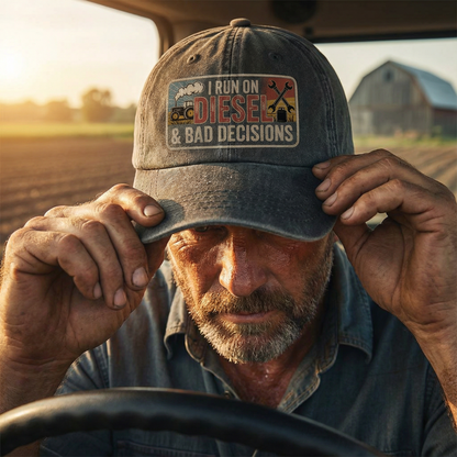 I Run on Diesel & Bad Decisions – Washed Cap Grit Humor Edition