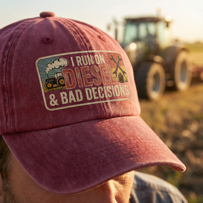 I Run on Diesel & Bad Decisions – Washed Cap Grit Humor Edition