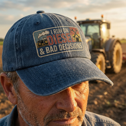I Run on Diesel & Bad Decisions – Washed Cap Grit Humor Edition