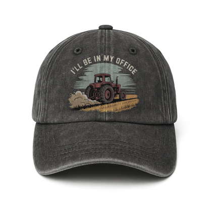 I'll Be in My Office – Minimal Tractor Scene Washed Cap