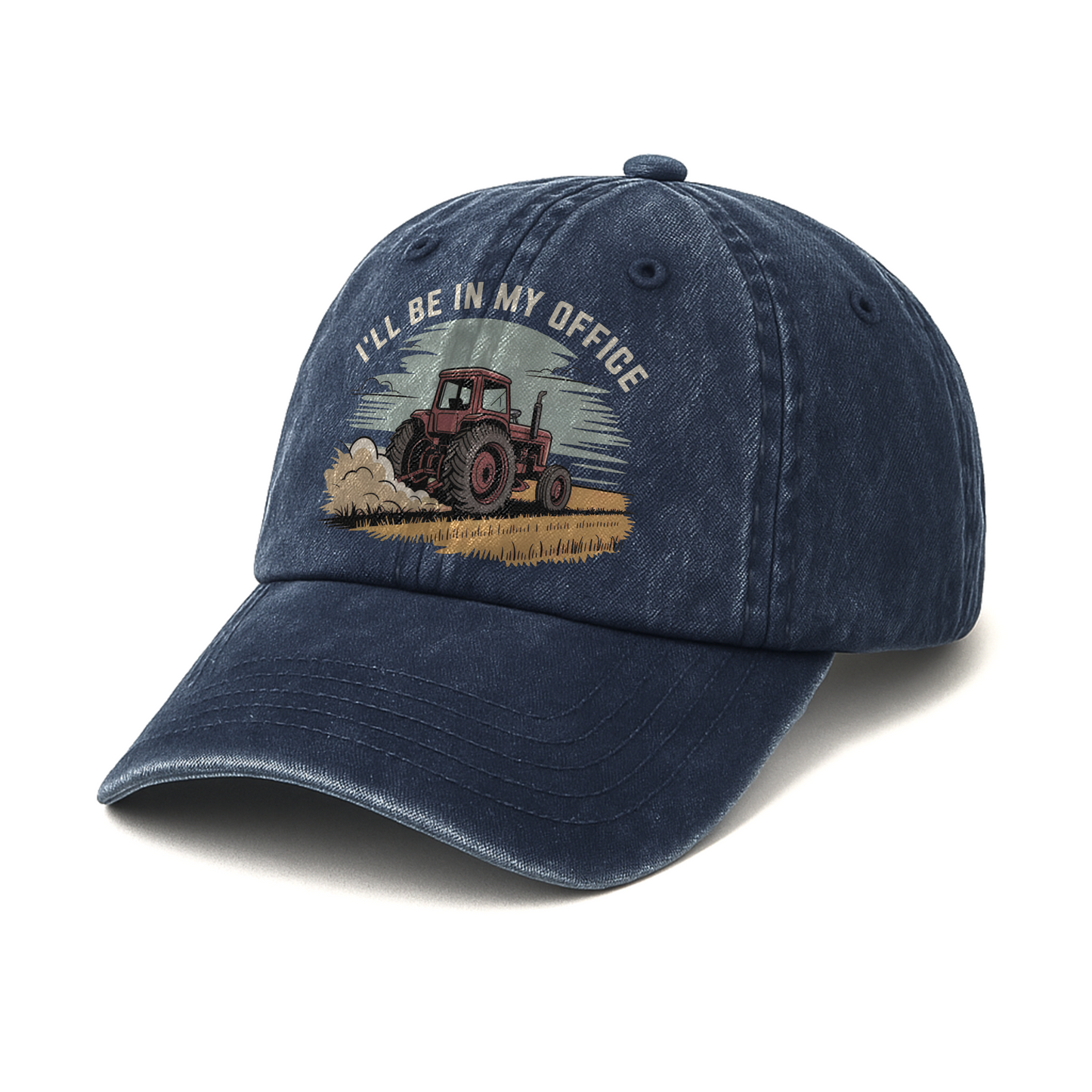 I'll Be in My Office – Minimal Tractor Scene Washed Cap
