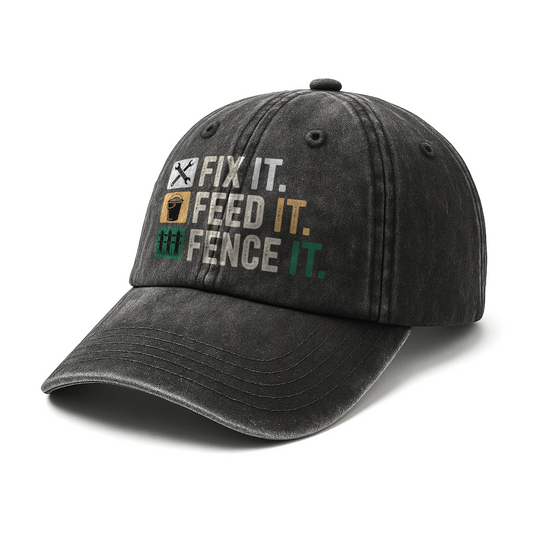 Fix It. Feed It. Fence It. – Farm Life Icons Graphic Washed Cap