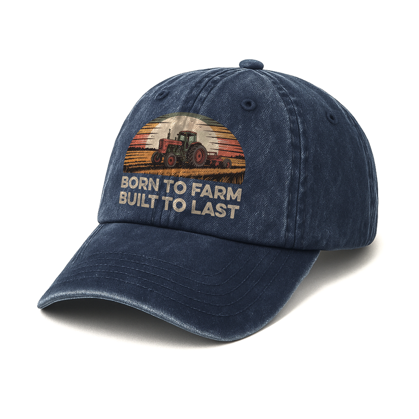 Born to Farm, Built to Last – Retro Tractor Sunset Washed Cap