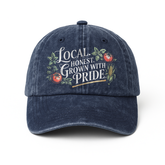 Local. Honest. Grown With Pride – Vintage Chalkboard Illustration Washed Cap