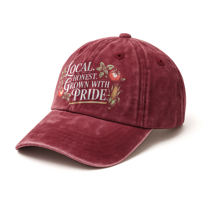 Local. Honest. Grown With Pride – Vintage Chalkboard Illustration Washed Cap
