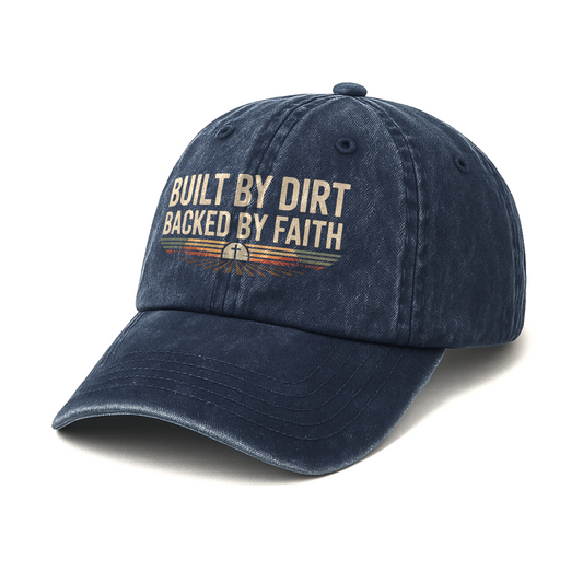 Built by Dirt, Backed by Faith – Sunset Cross Retro Graphic Washed Cap