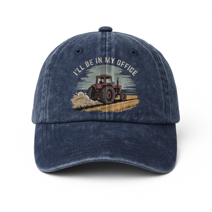 I'll Be in My Office – Minimal Tractor Scene Washed Cap