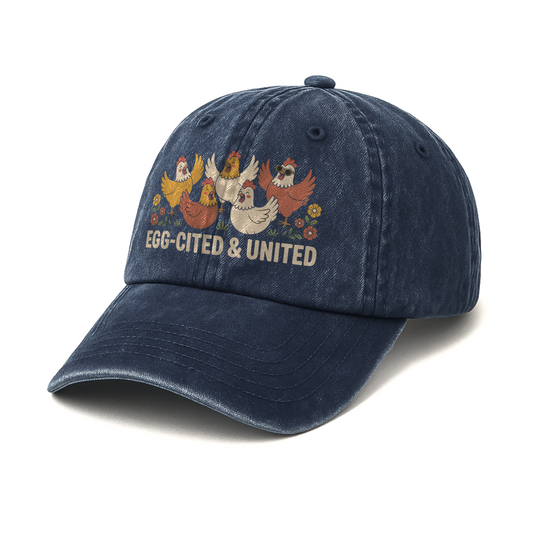 Egg-cited & United – Cheerful Hen Squad Floral Graphic Washed Cap