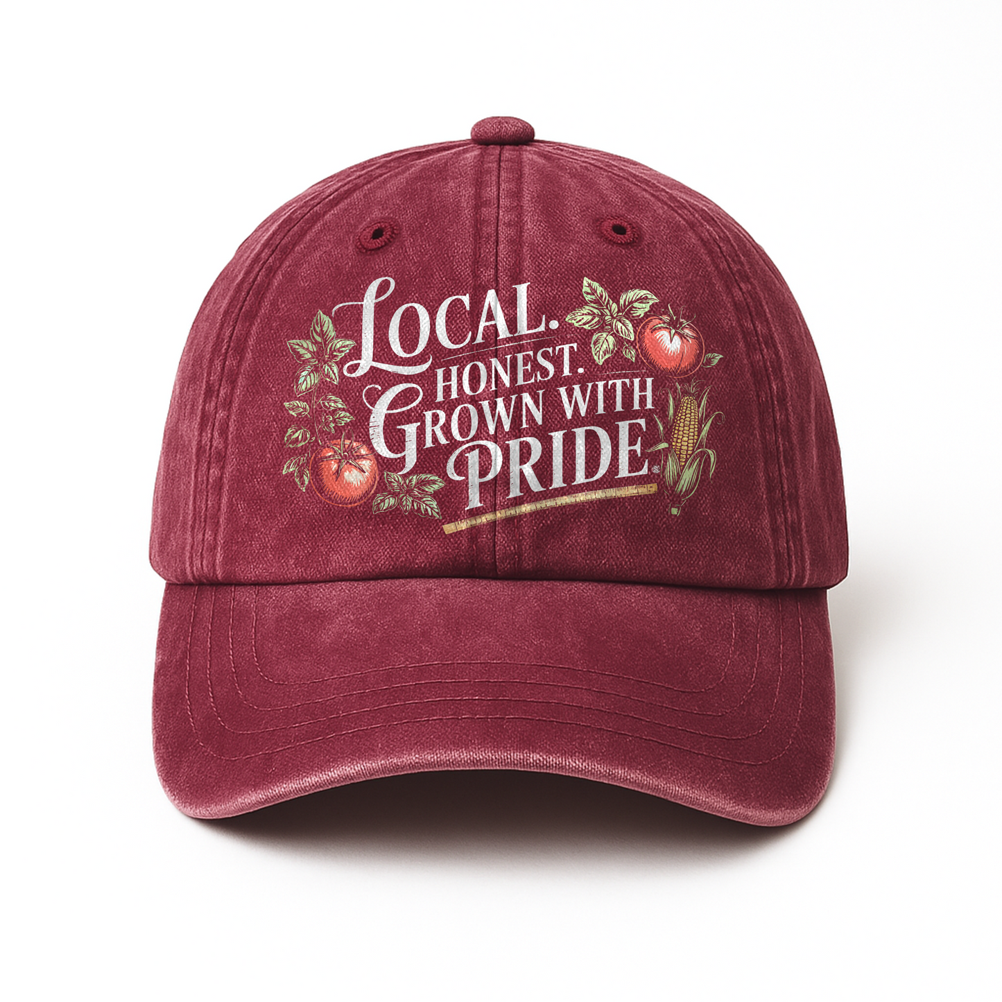 Local. Honest. Grown With Pride – Vintage Chalkboard Illustration Washed Cap