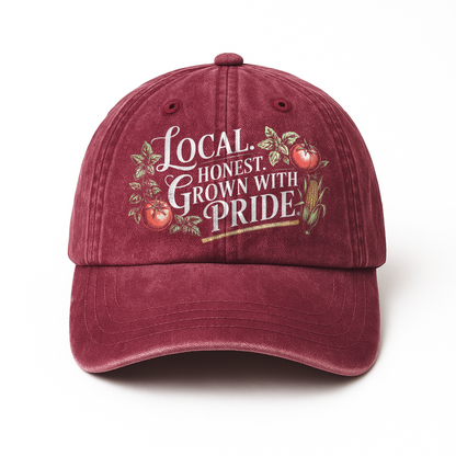 Local. Honest. Grown With Pride – Vintage Chalkboard Illustration Washed Cap