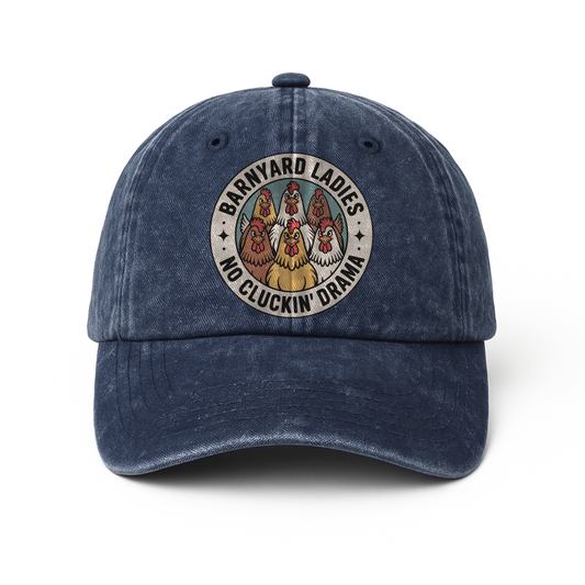 Barnyard Ladies – No Cluckin’ Drama Retro Graphic Washed Cap