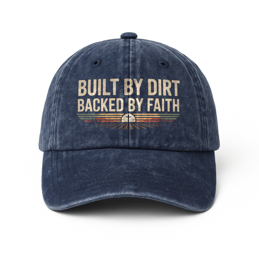 Built by Dirt, Backed by Faith – Sunset Cross Retro Graphic Washed Cap