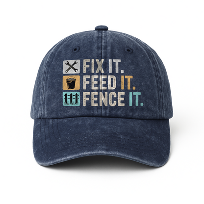 Fix It Feed It Fence It – Farm Life Icons Washed Cap