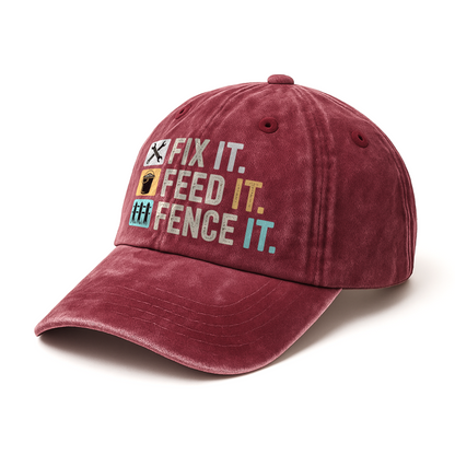 Fix It Feed It Fence It – Farm Life Icons Washed Cap