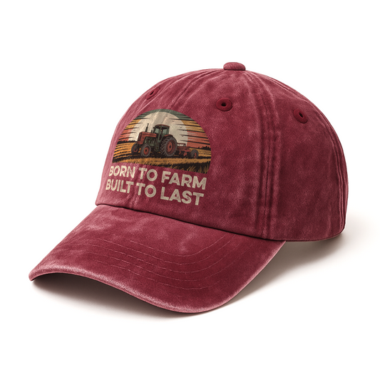 Born to Farm, Built to Last – Retro Tractor Sunset Washed Cap