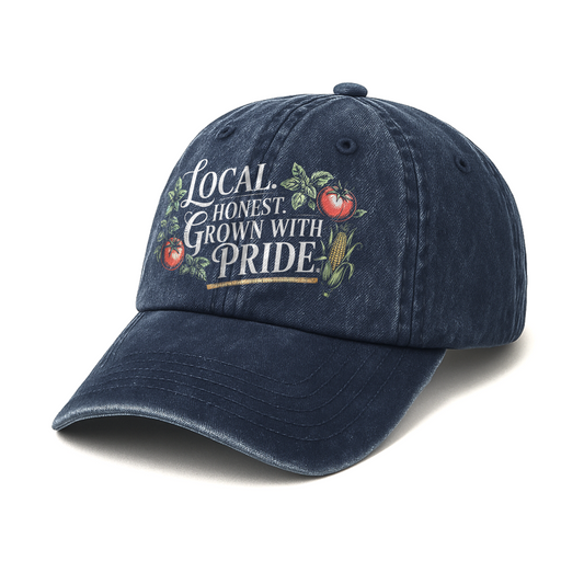Local. Honest. Grown With Pride – Vintage Chalkboard Illustration Washed Cap